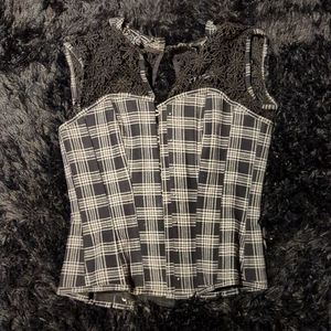 Corset Story Houndstooth and Crochet Corset Top